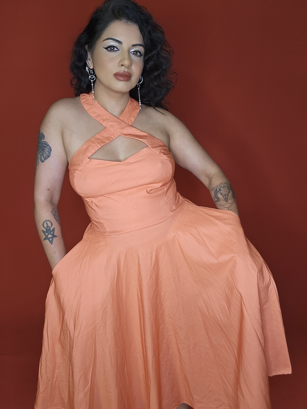 Unique Vintage x Pantone RARE Peach Cross-Neck A-Line Dress